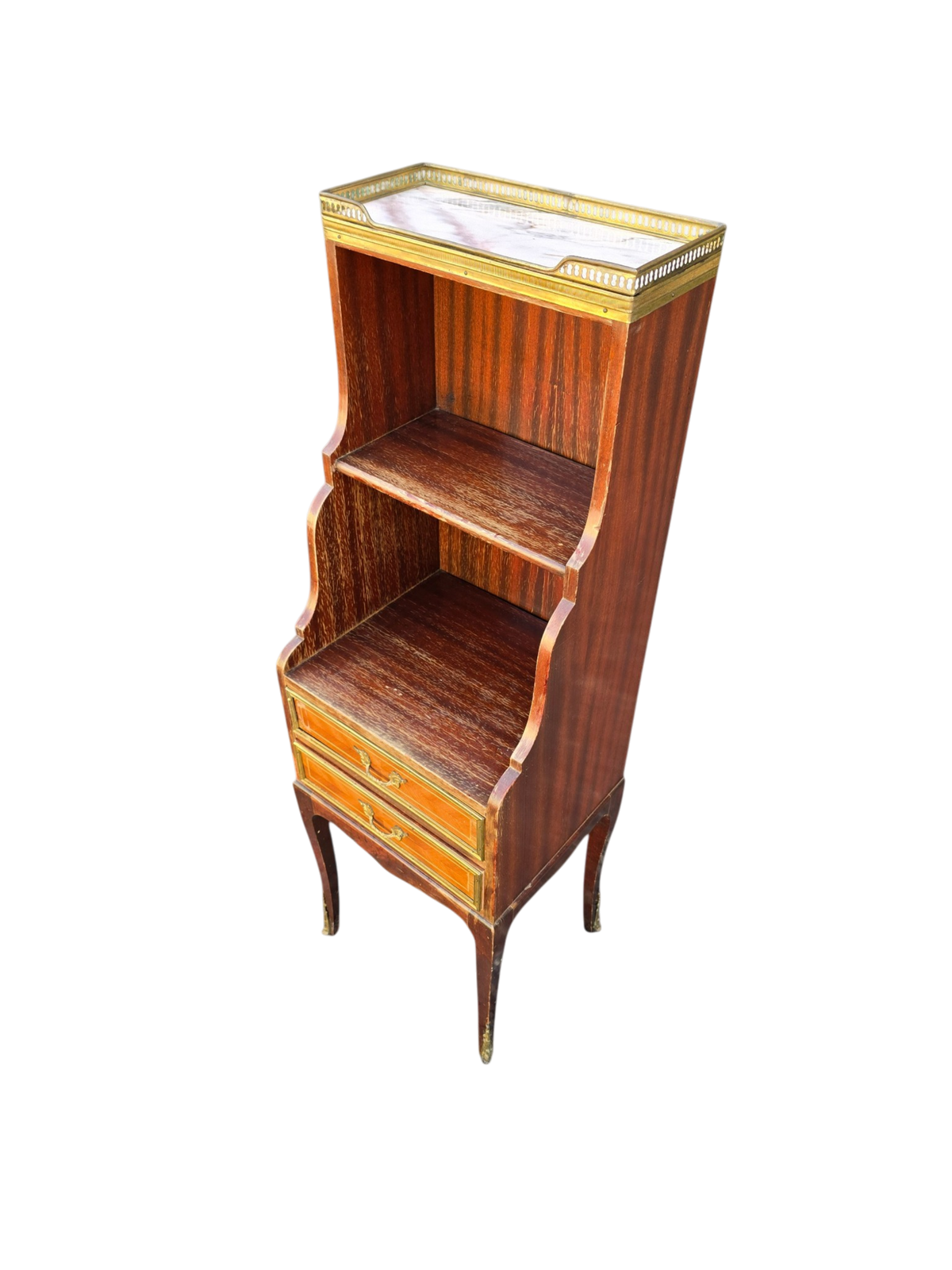 Petit meuble étagère de style Louis XVI en acajou et laiton