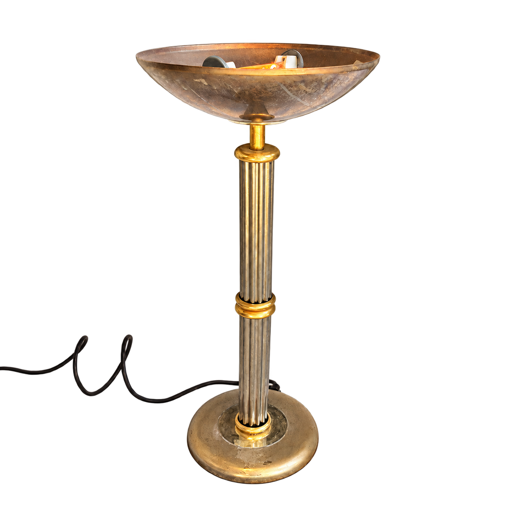 Lampe à poser Rhoum JRL en métal doré et argenté – Colonne cannelée, fabrication française