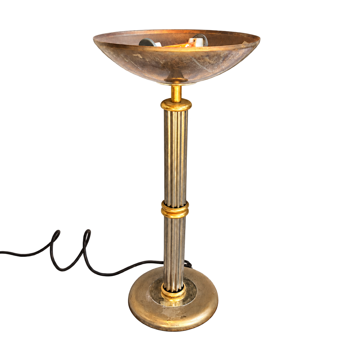 Lampe à poser Rhoum JRL en métal doré et argenté – Colonne cannelée, fabrication française
