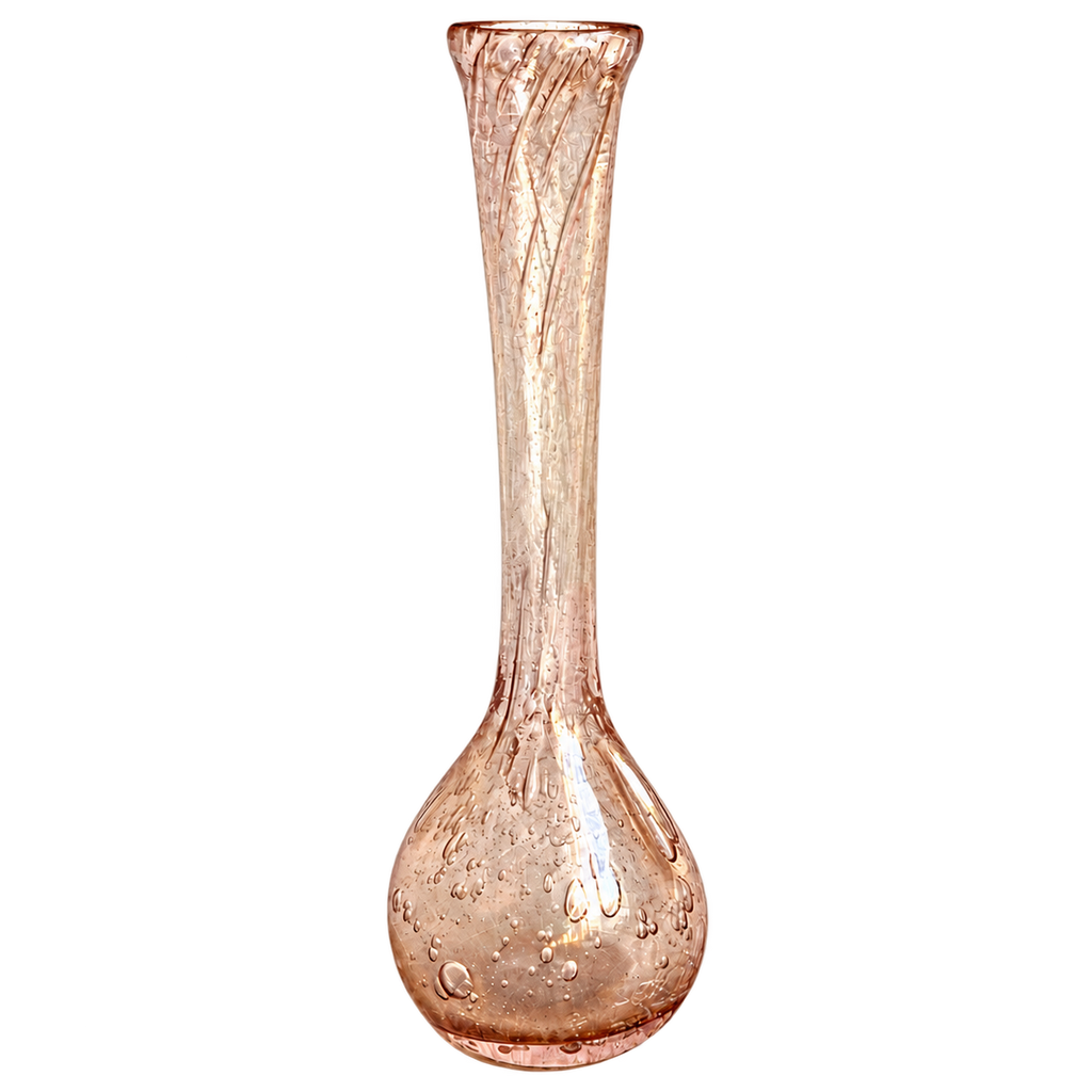 Vase soliflore La Rochère en verre bullé rose – Soufflé à la bouche