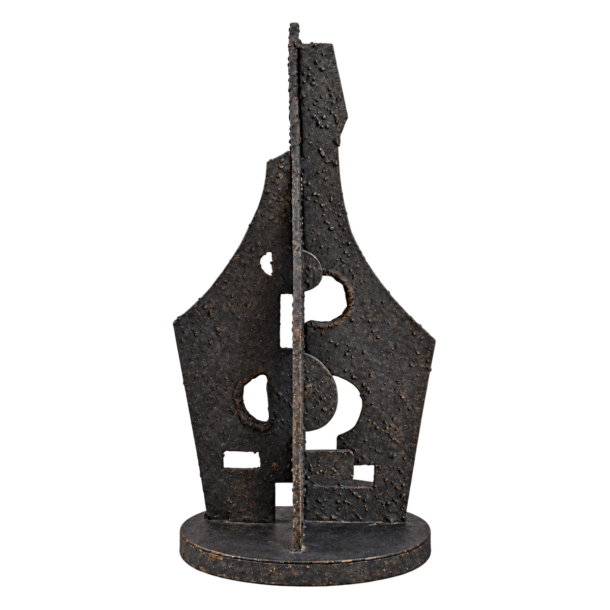 Sculpture abstraite en métal noir – Style brutaliste – 39 cm