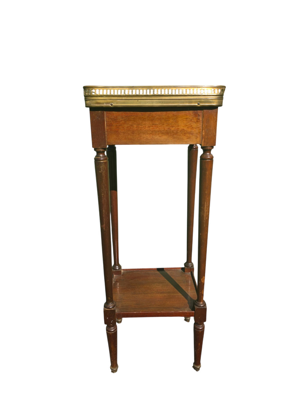 Table d’appoint Louis XVI en acajou, marbre et laiton – vers 1900